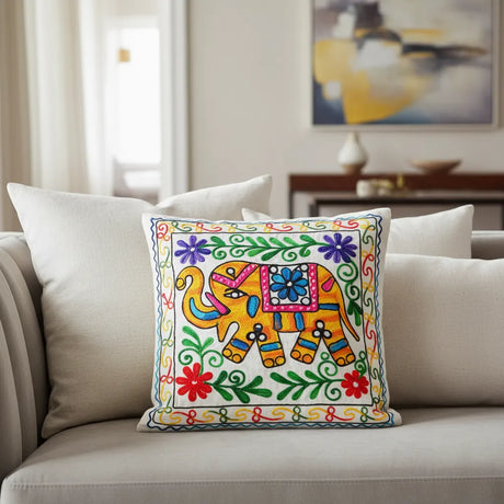 Funda de Cojín Elephant Amarillo Claro y Azul