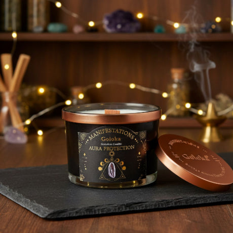 Vela Pachuli con Obsidiana Negra - Protección del Aura