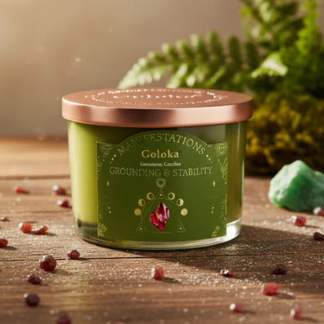 Vela Vetiver con Jaspe Rojo - Grounding y Estabilidad