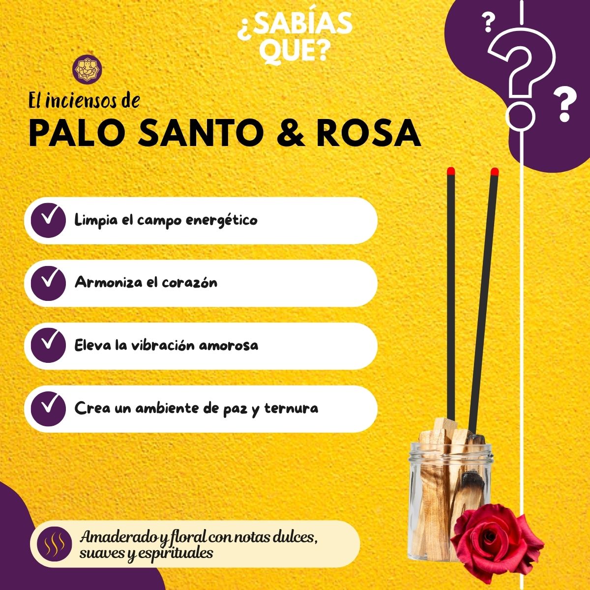 Incienso Natural Palo Santo con Rosas  - Namaste India