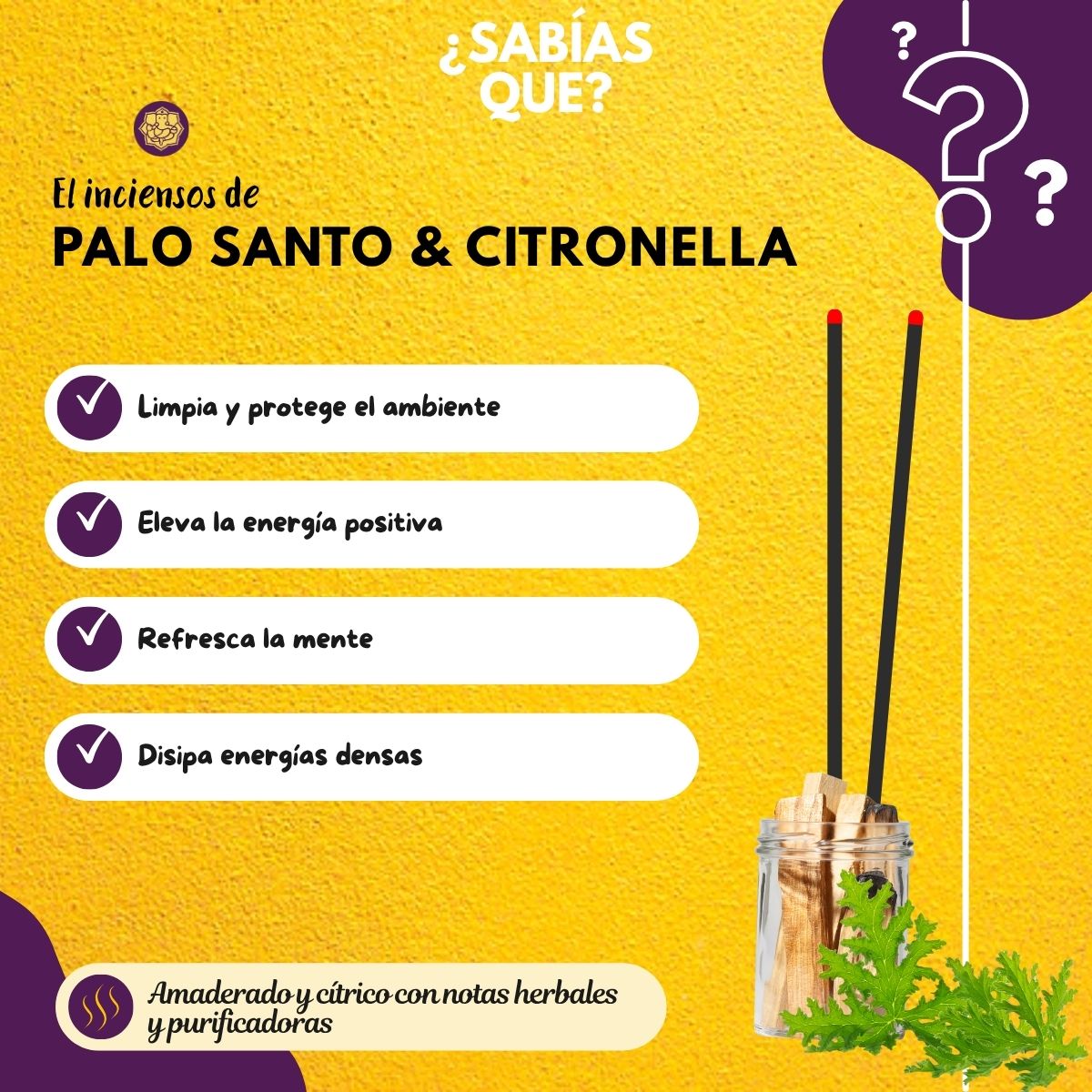 Incienso Natural Palo Santo con Citronella - Namaste India