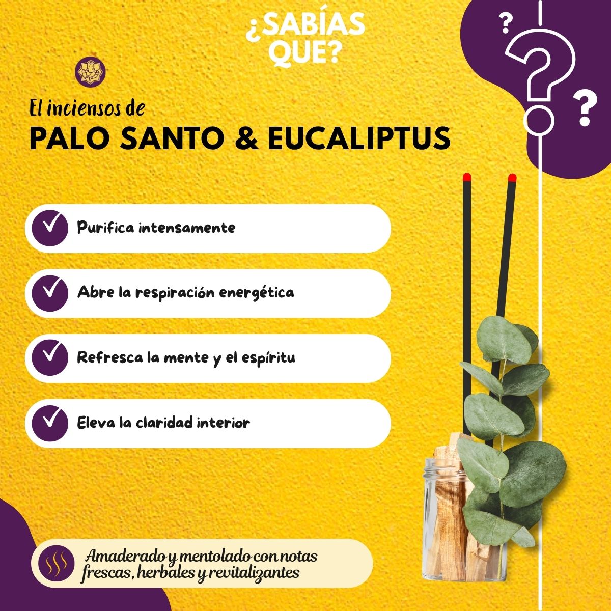 Incienso Natural Palo Santo con Eucalipto - Namaste India