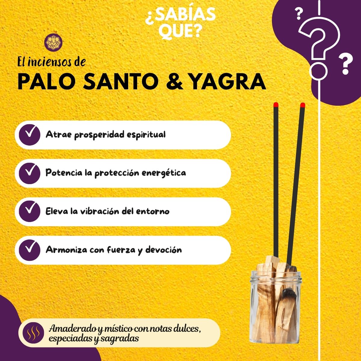 Incienso Natural Palo Santo con Yagra - Namaste India