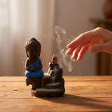 Porta Incienso Cascada Mini Buda Siddharta Azul