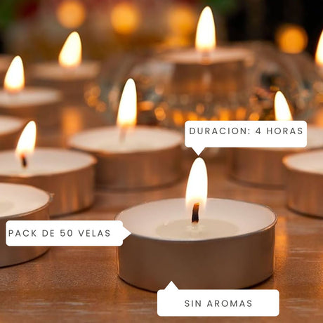 Velas Tealight  Pack 50 unidades 4 horas
