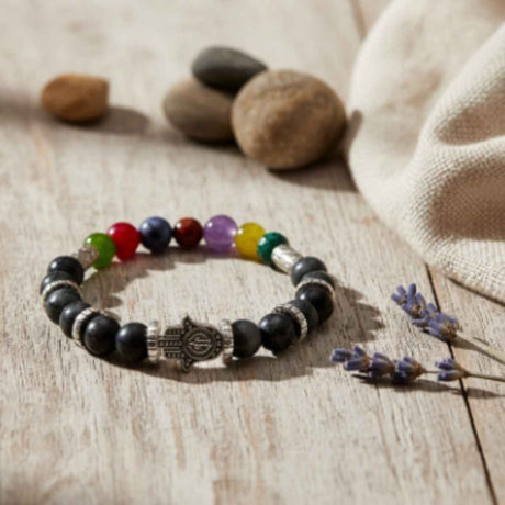 Pulsera Mano de Fatima Charm Labradorita