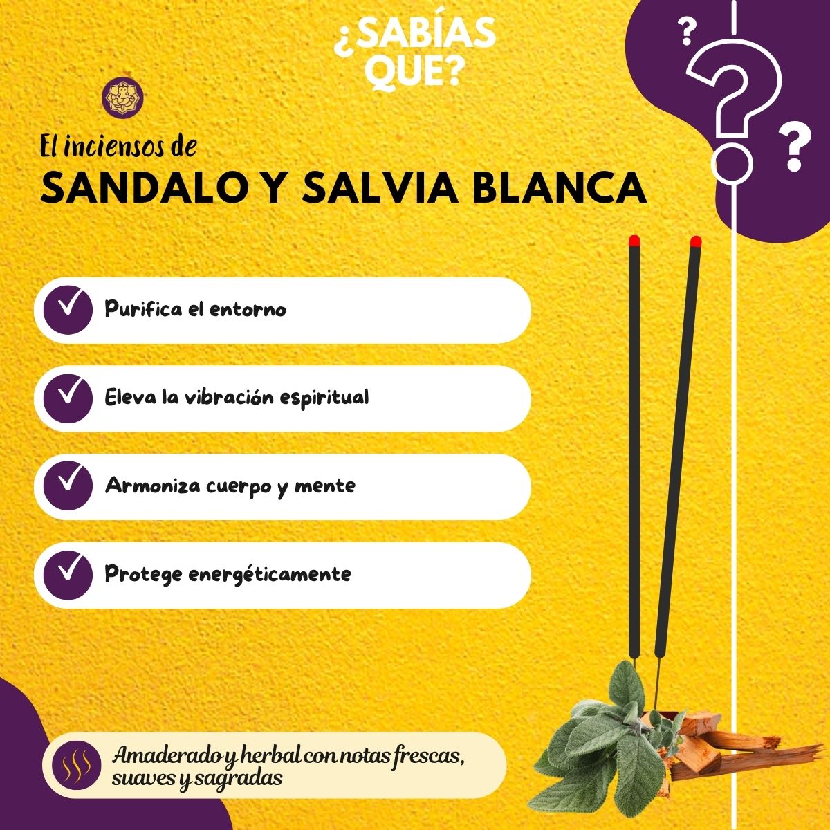 Incienso Sandalwood y Salvia Blanca Jardin - Goloka