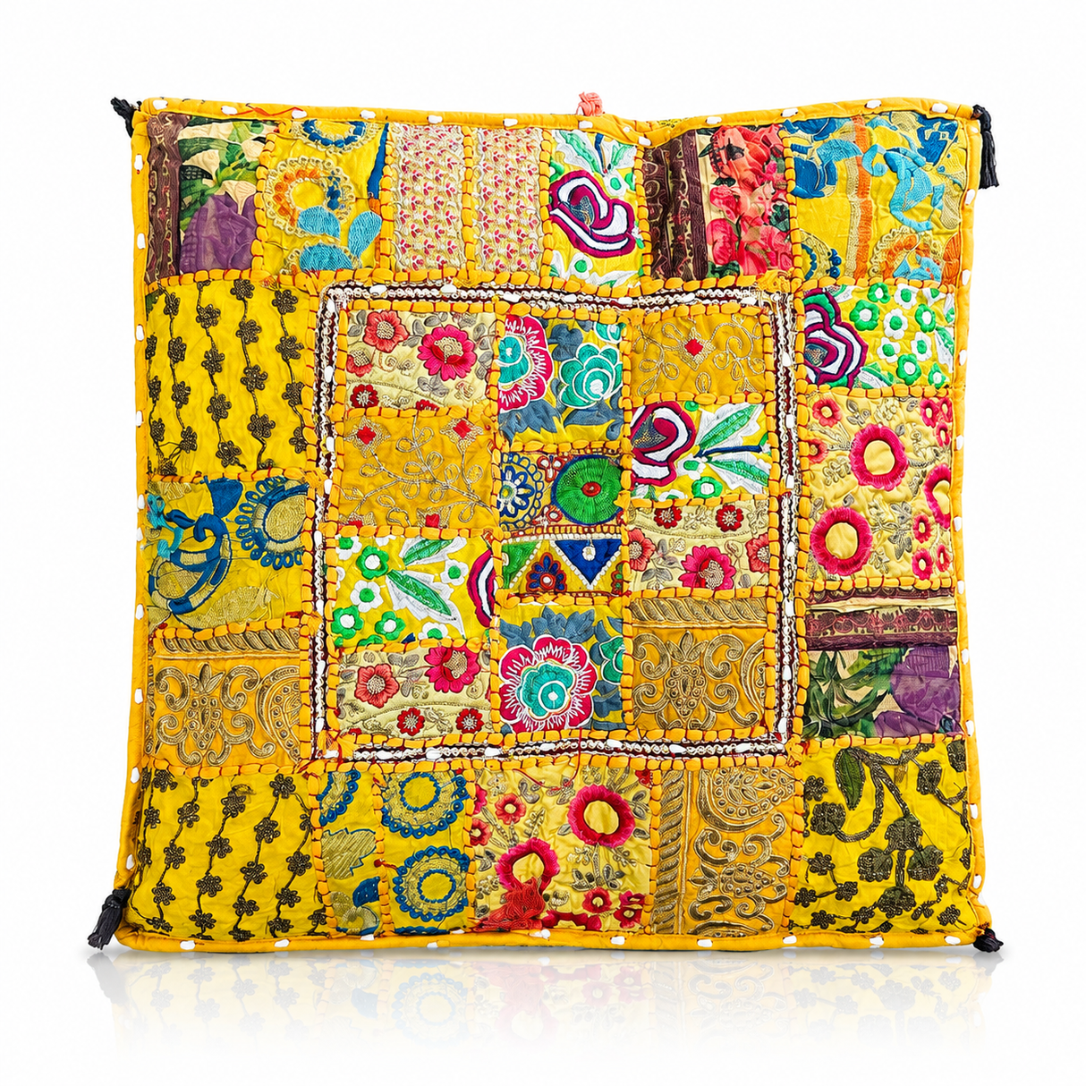 Cojin Patchwork Amarillo Cuadrado Grande