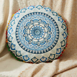 Cojin Boho Azul Redondo Mediano