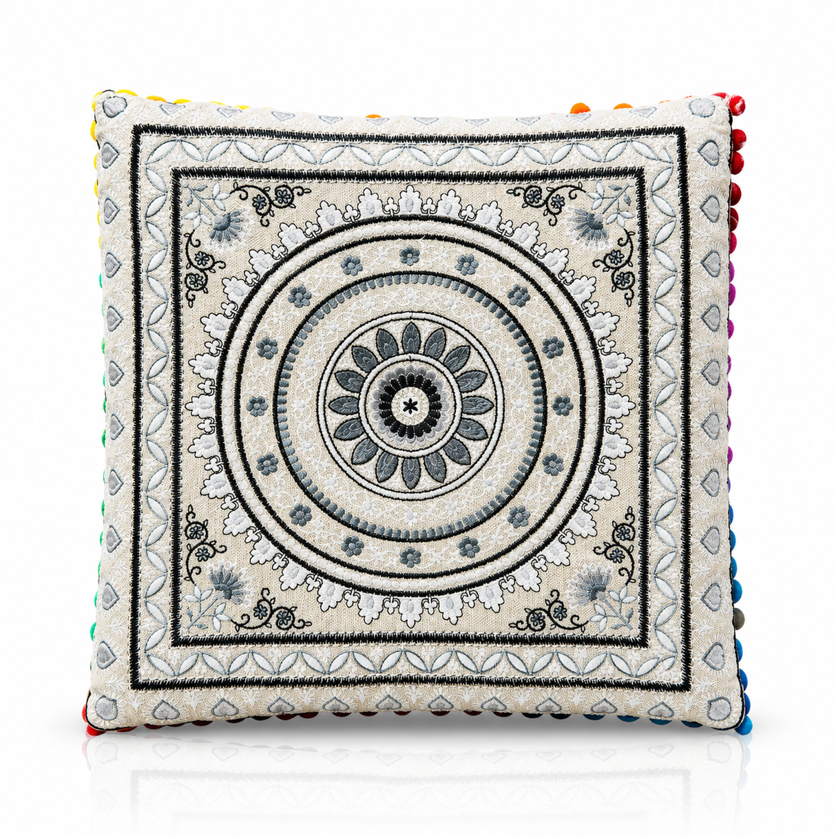 Cojin Boho Gris Cuadrado Grande
