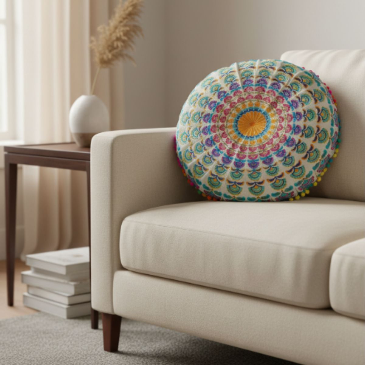 Cojin Boho Multicolor Redondo Chico