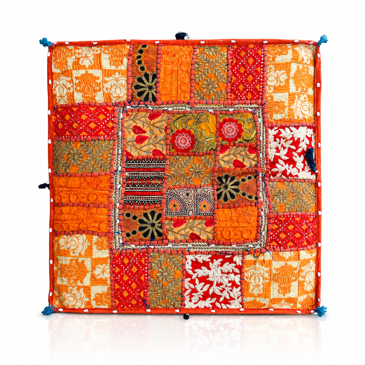 Cojin Patchwork Naranjo Cuadrado Grande