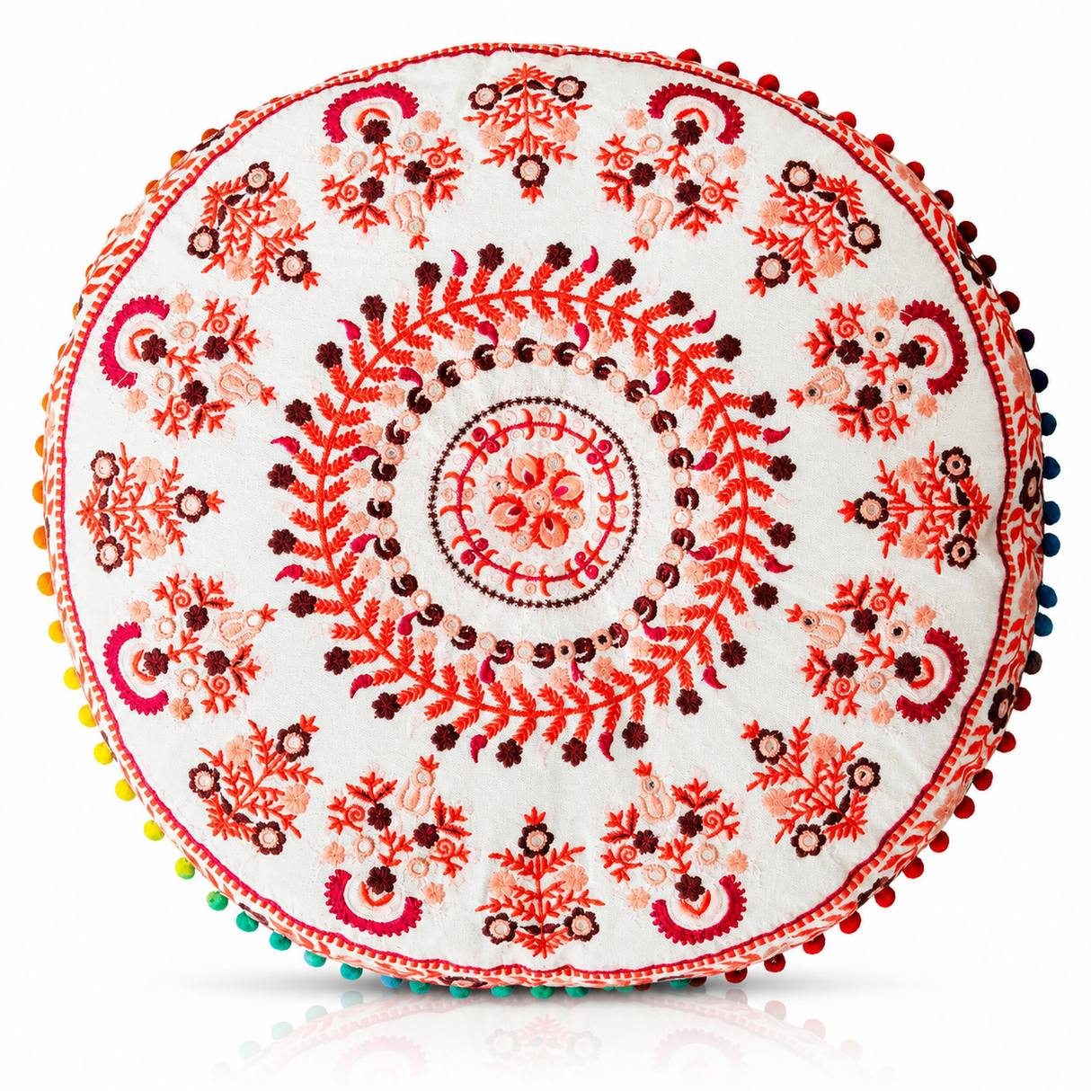Cojin Boho Rosado Redondo Mediano