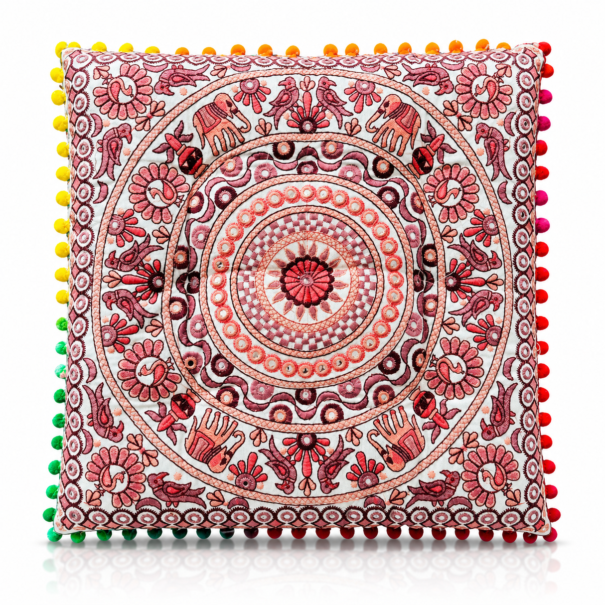 Cojin Boho Rosado Cuadrado Chico