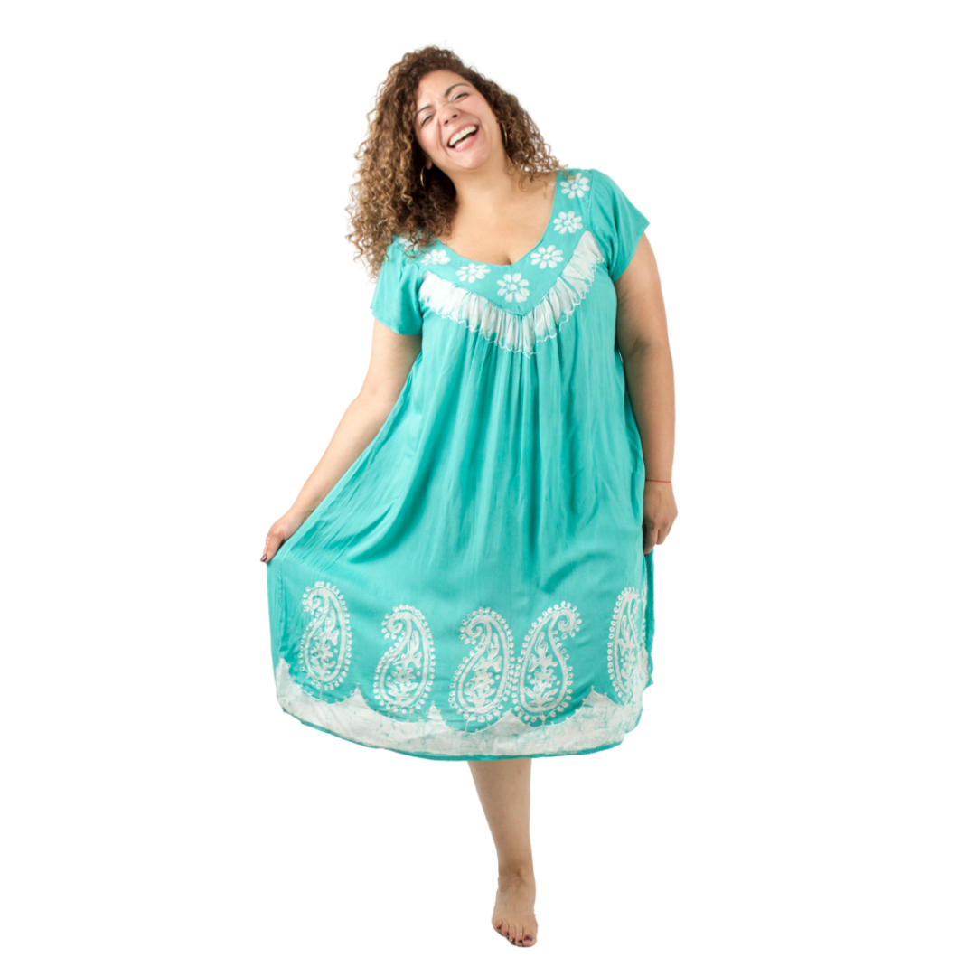 Vestido Dinu Aqua con Blanco