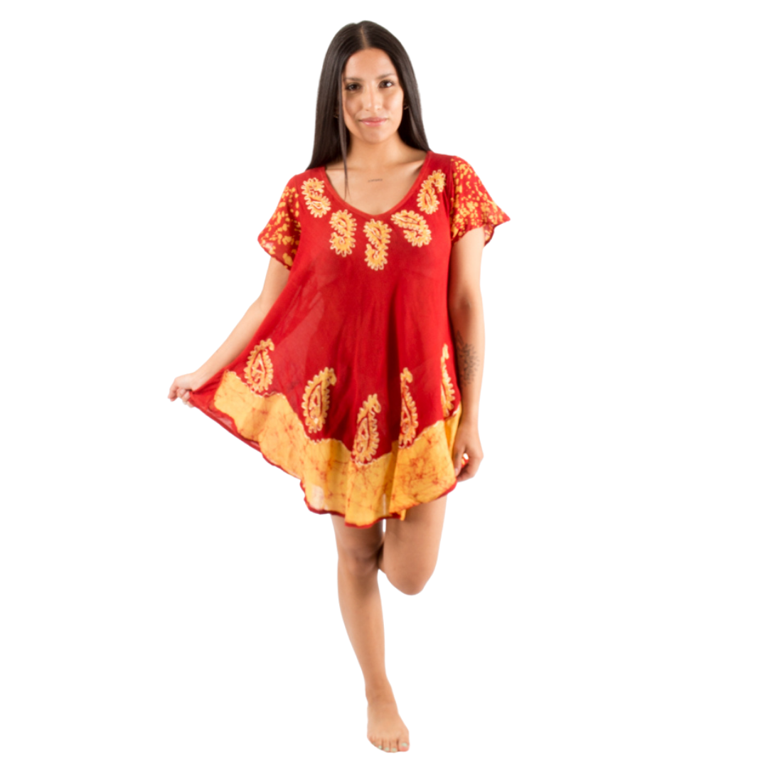 Blusa/Vestido  Devamati Rojo con Amarillo