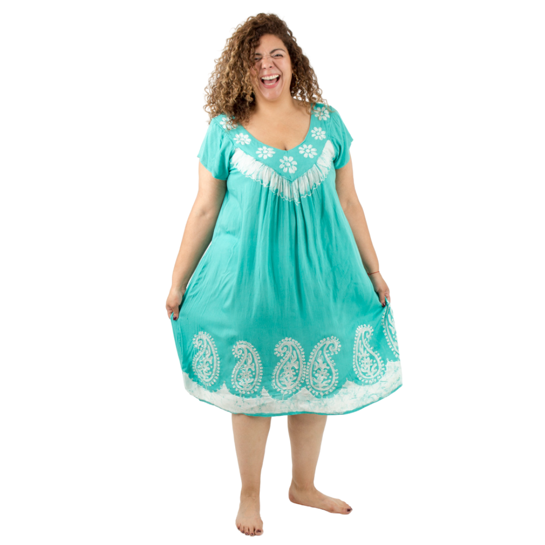 Vestido Dinu Aqua con Blanco