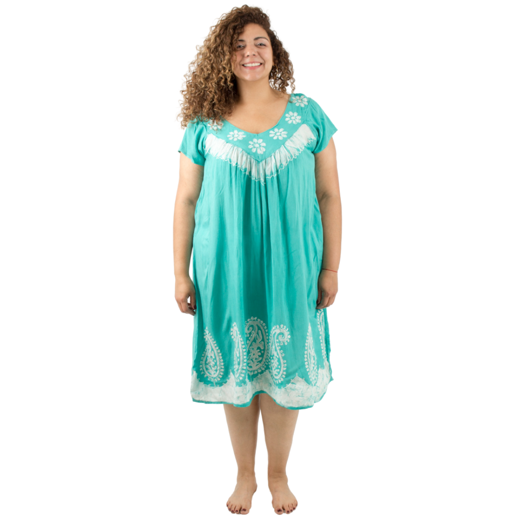 Vestido Dinu Aqua con Blanco