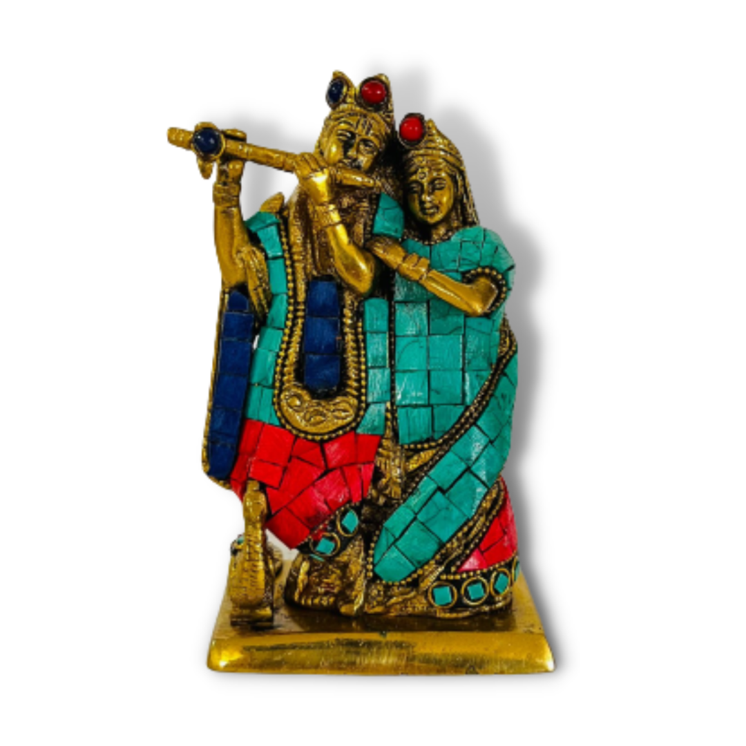 Radha Krishna de Bronce y Piedras Mediano