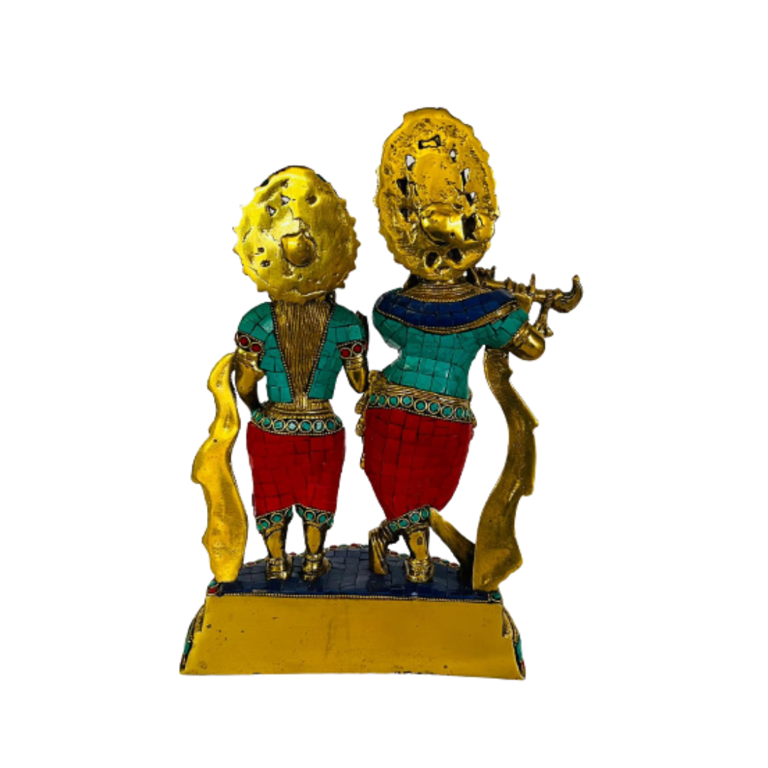 Figura de Bronce y Piedras Radha Krishna