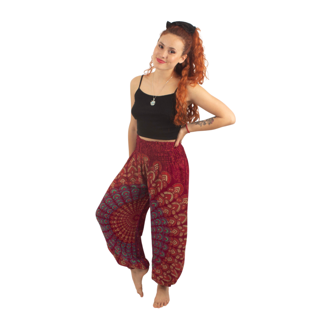 Pantalon Priya Burdeo con naranjo