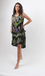 Vestido Pintado a Mano Negro - Verde