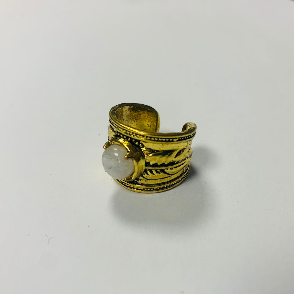 Anillo Pluma Dorada Cuarzo Cristal