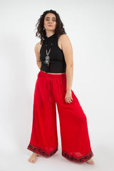 Pantalon Palazzo Rojo Bordado Inferior