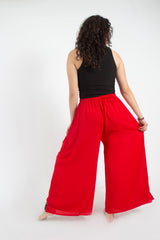 Pantalon Palazzo Rojo Bordado Inferior