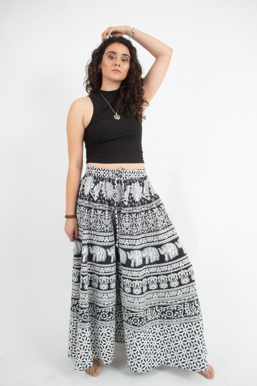 Pantalon Palazzo Negro Estampado