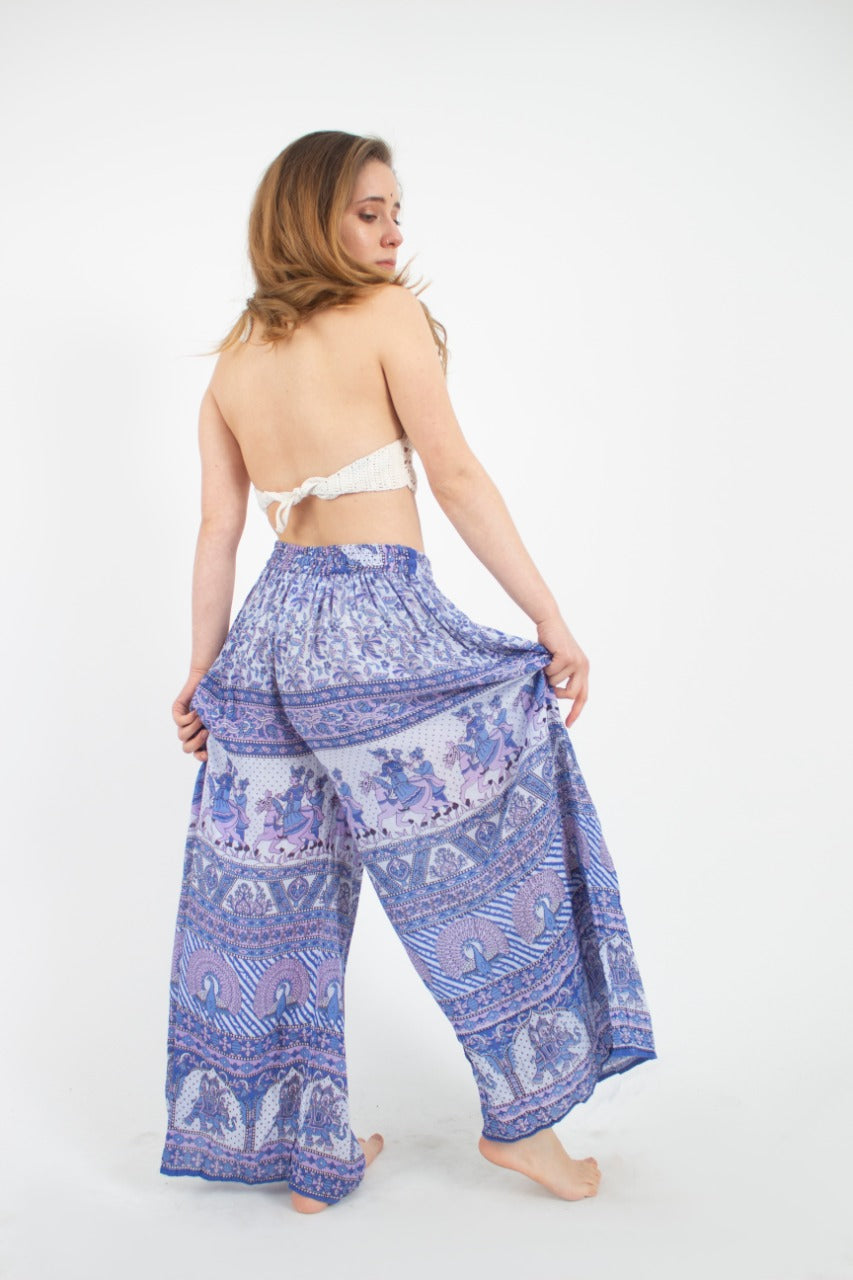 Pantalon Palazzo Estampado Completo Azul y Morado