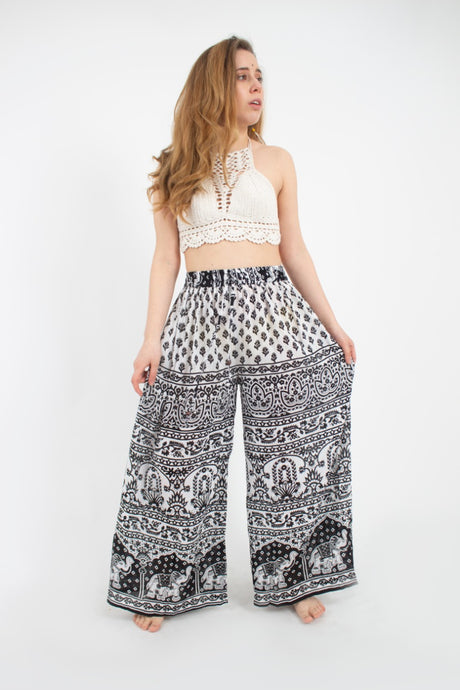 Pantalon Palazzo Estampado Completo Blanco y Negro