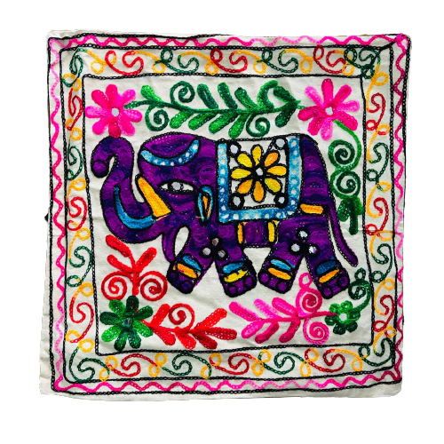 Funda de Cojín Bordado a mano - Elephant Purple - Rose