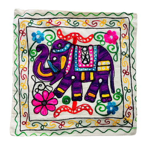 Funda de Cojín Bordado a mano - Elephant Purple - Red