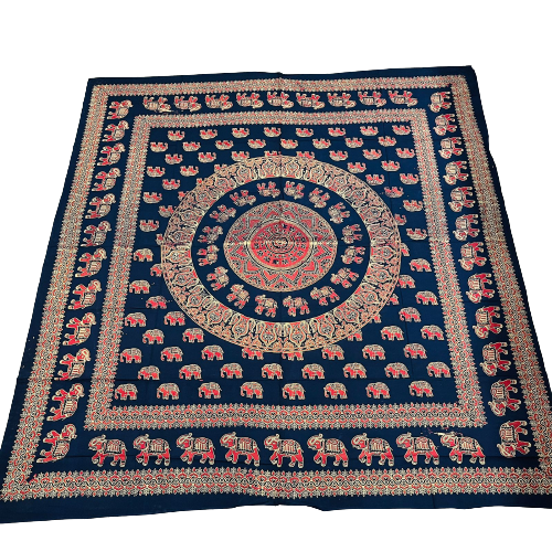 Cubrecama Mandala Azul - Elefantes Rojos | 2 Plazas